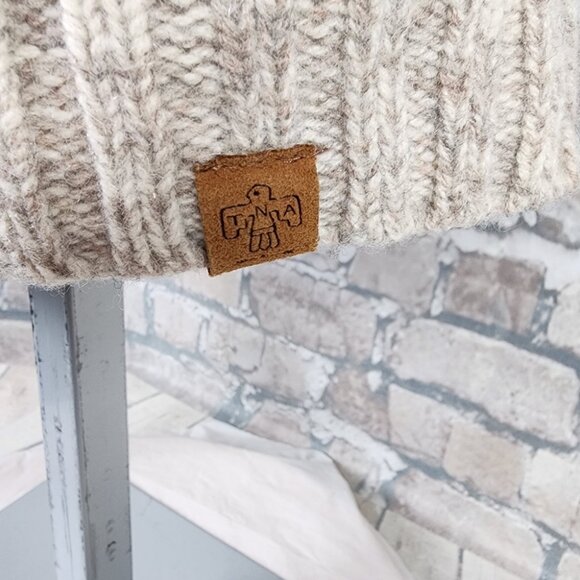 Aritzia TNA Sea to Sky Lambswool Zip Front Cardigan Logo Brown Cream Size Medium - Picture 9 of 16